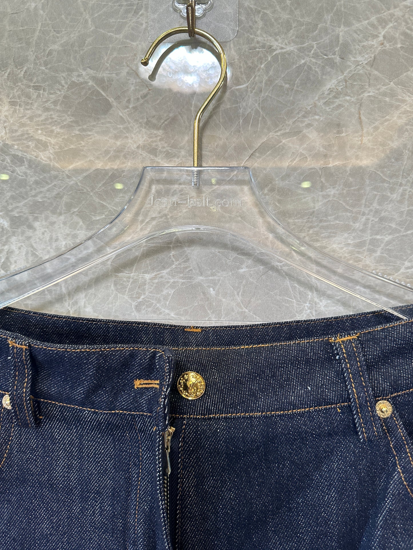 Louis Vuitton Denim Jeans – Dark Wash with LV Logo Hem Detail