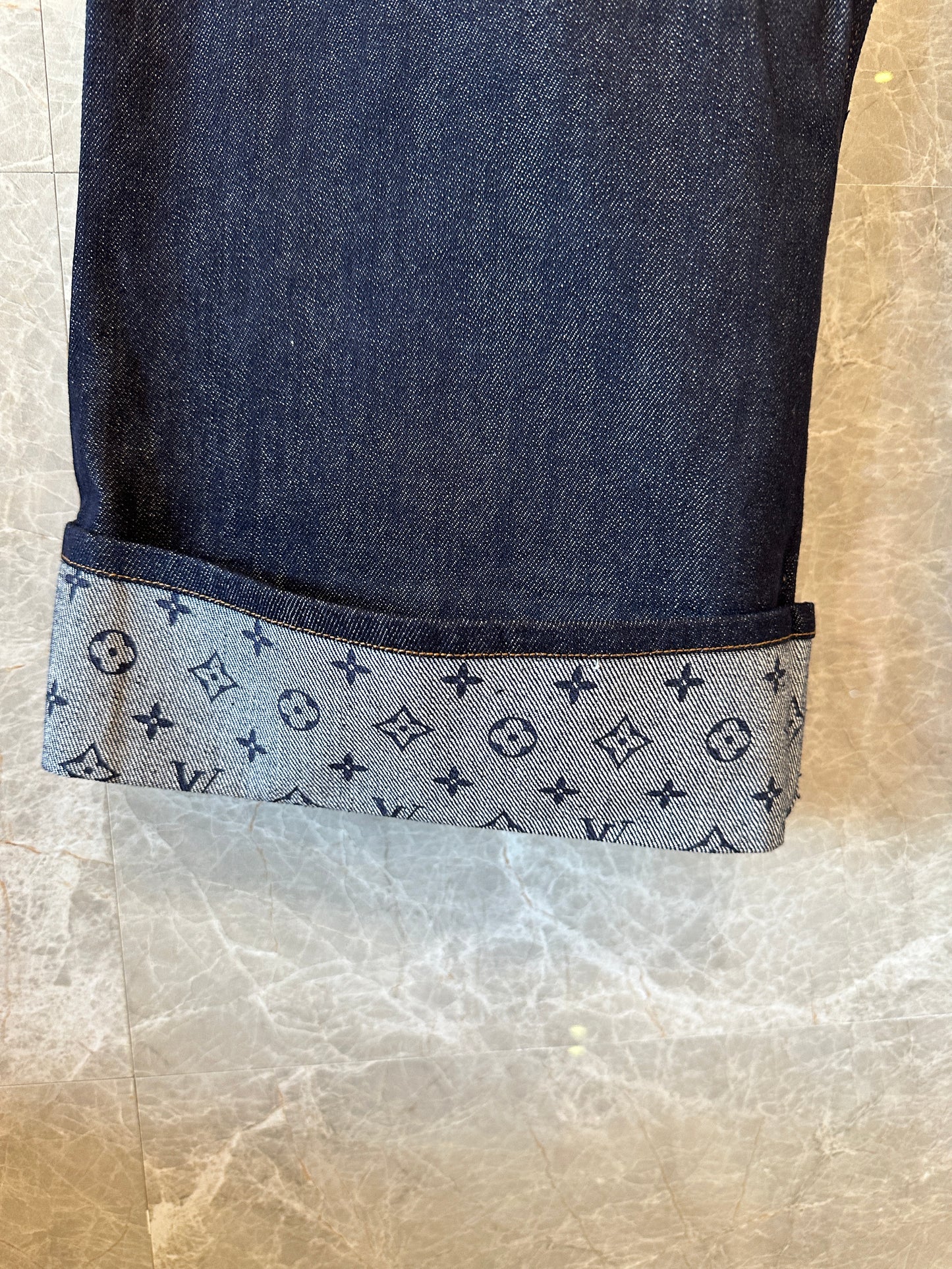 Louis Vuitton Denim Jeans – Dark Wash with LV Logo Hem Detail