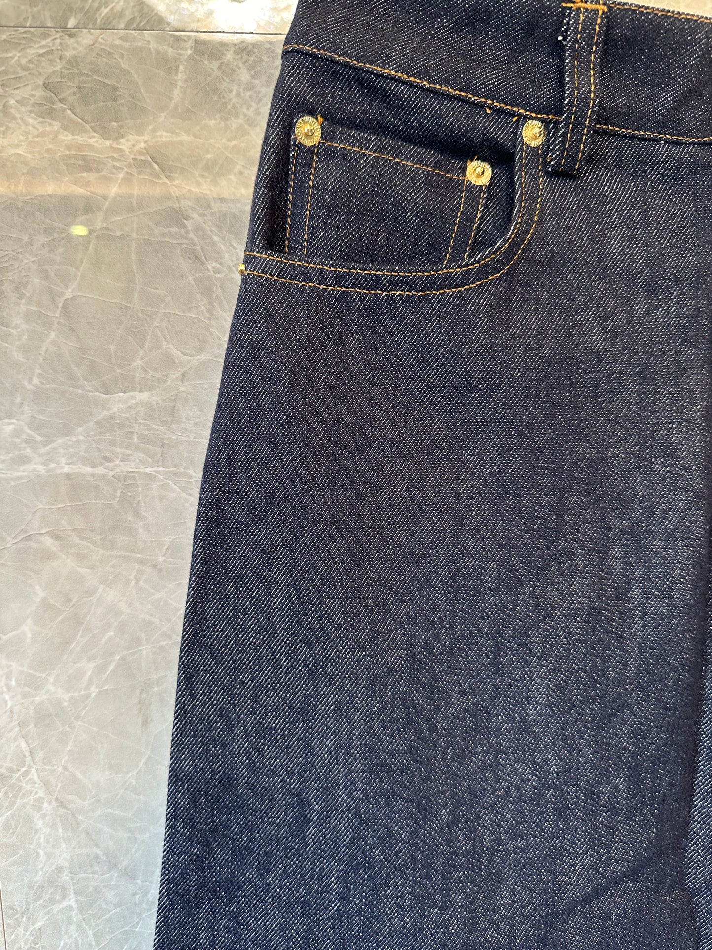 Louis Vuitton Denim Jeans – Dark Wash with LV Logo Hem Detail