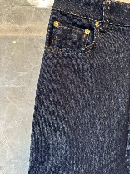 Louis Vuitton Denim Jeans – Dark Wash with LV Logo Hem Detail