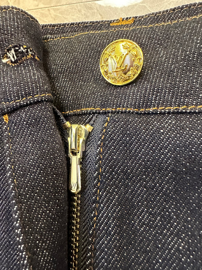 Louis Vuitton Denim Jeans – Dark Wash with LV Logo Hem Detail