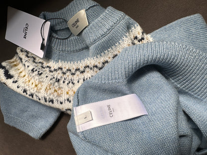 Suéter de punto de lana Celine Fair Isle en azul