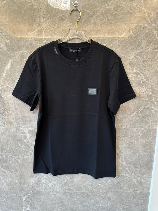 Dolce & Gabbana Black Cotton T-Shirt with Logo Patch