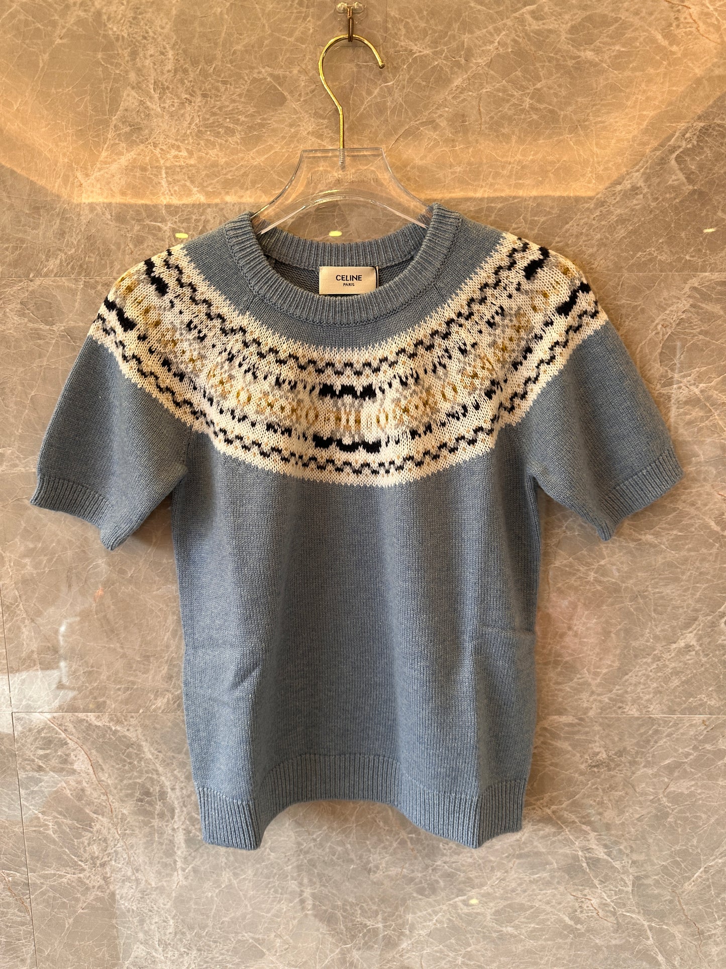 Suéter de punto de lana Celine Fair Isle en azul