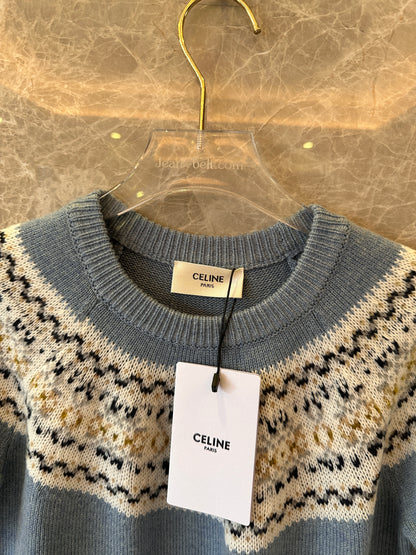 Suéter de punto de lana Celine Fair Isle en azul
