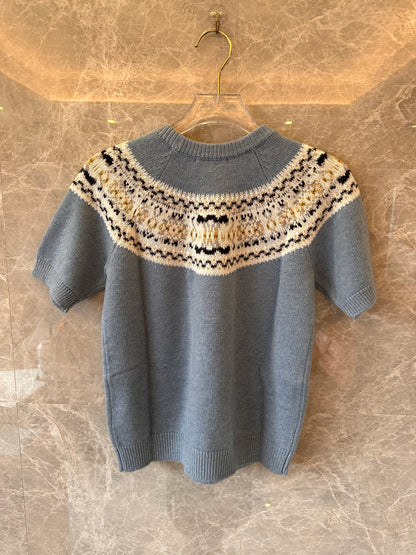 Suéter de punto de lana Celine Fair Isle en azul