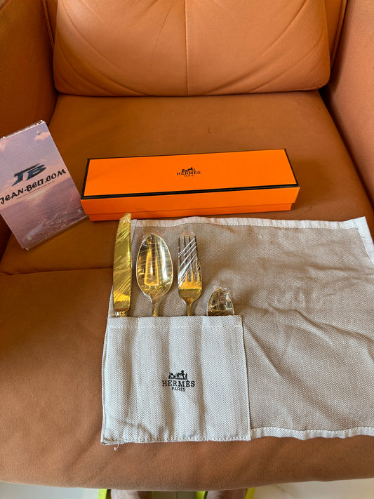 Hermès Gold-Plated Cutlery Set – 4-Piece Luxury Dining Flatware