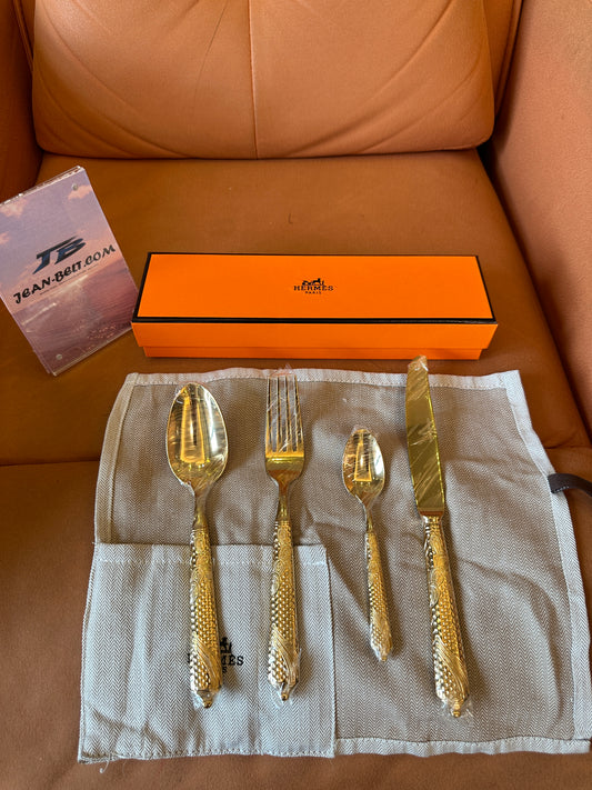 Hermès Gold-Plated Cutlery Set – 4-Piece Luxury Dining Flatware