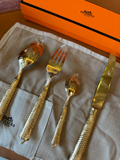 Hermès Gold-Plated Cutlery Set – 4-Piece Luxury Dining Flatware