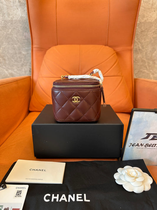 Chanel Mini Vanity Case in Quilted Burgundy Leather