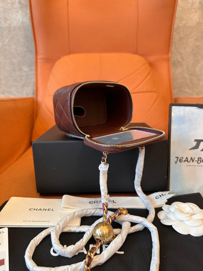 Chanel Mini Vanity Case in Quilted Burgundy Leather