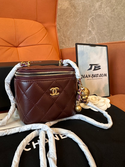 Chanel Mini Vanity Case in Quilted Burgundy Leather