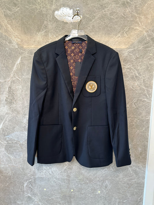 Louis Vuitton Monogram-Lined Blazer with LV Patch – Black Tailored Jacket