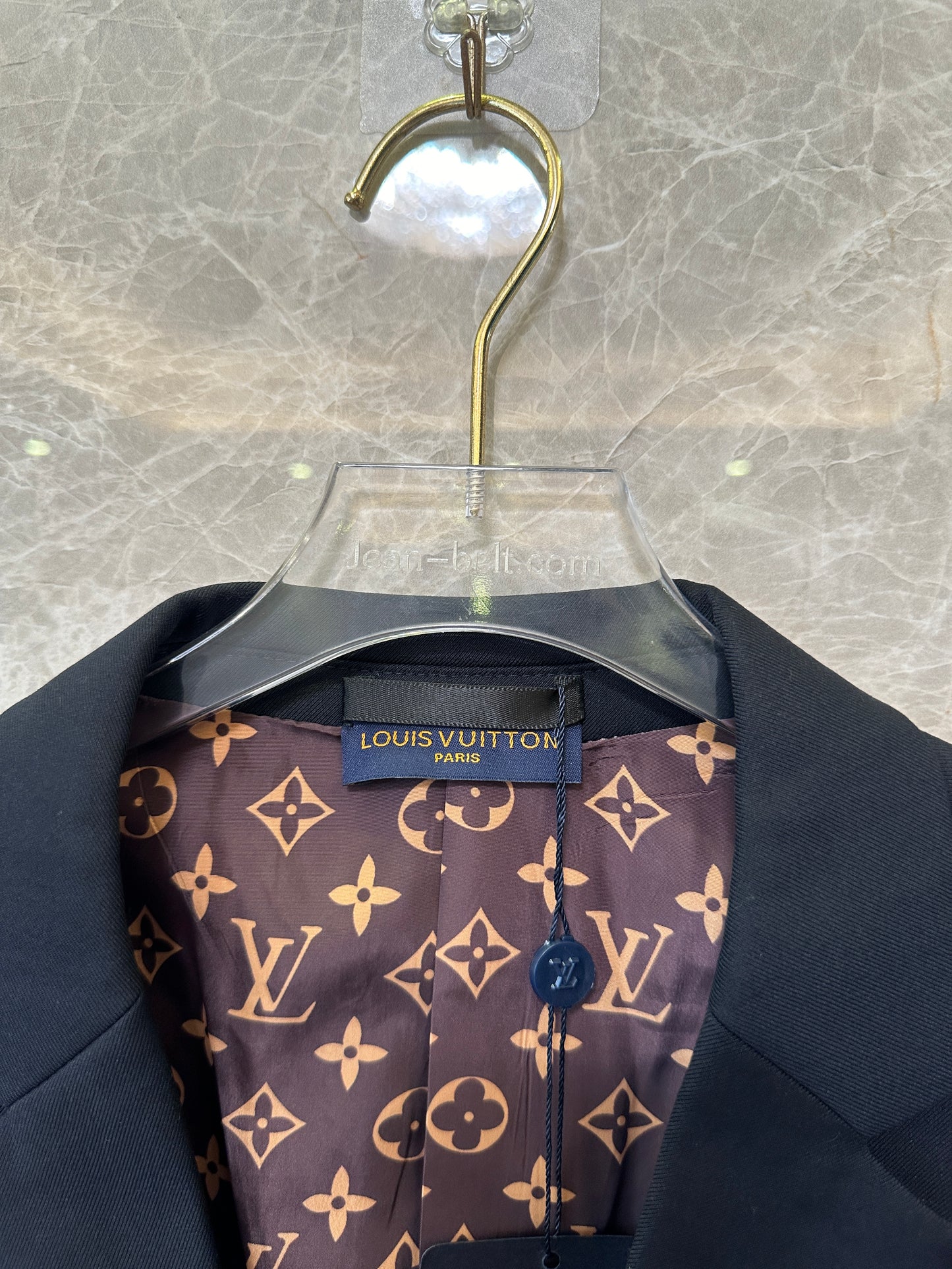 Louis Vuitton Monogram-Lined Blazer with LV Patch – Black Tailored Jacket