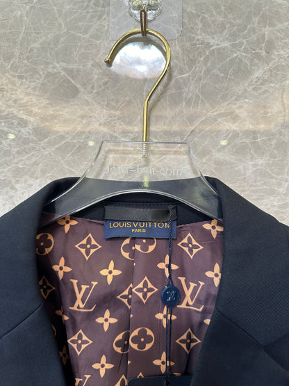 Louis Vuitton Monogram-Lined Blazer with LV Patch – Black Tailored Jacket