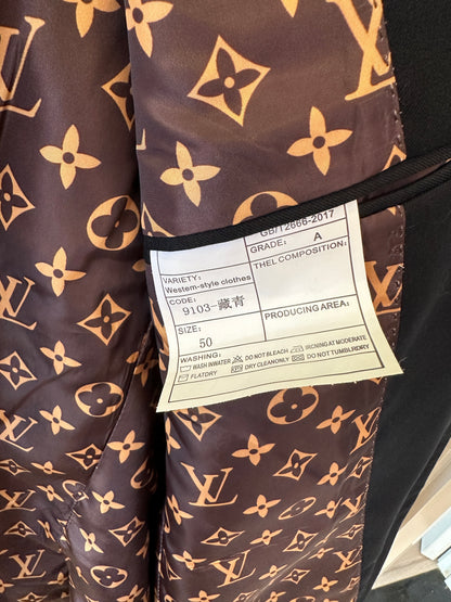 Louis Vuitton Monogram-Lined Blazer with LV Patch – Black Tailored Jacket