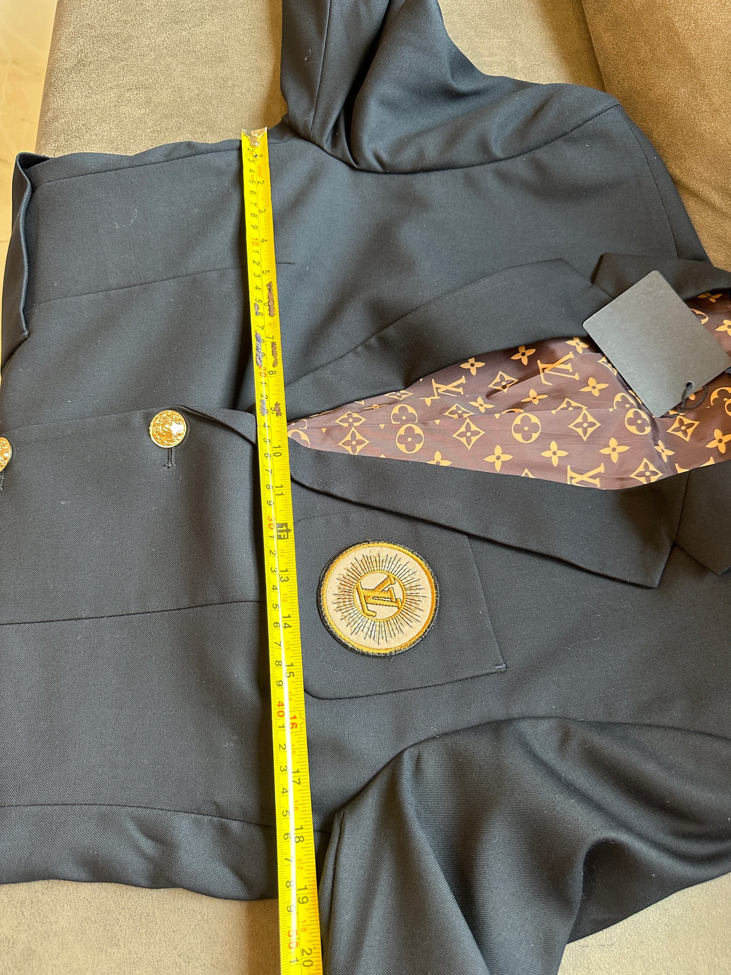 Louis Vuitton Monogram-Lined Blazer with LV Patch – Black Tailored Jacket