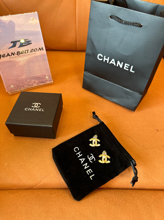 Chanel Crystal CC Logo Earrings – Gold-Tone with Pave Crystals