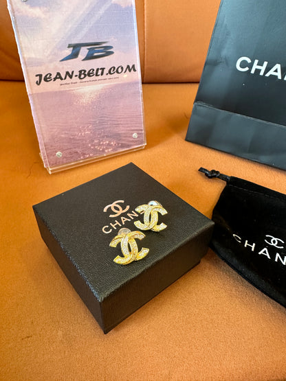 Chanel Crystal CC Logo Earrings – Gold-Tone with Pave Crystals