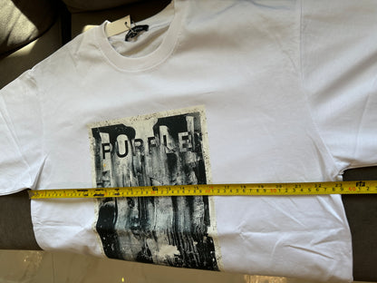 T-Shirt Gráfica Oversized Purple Brand – Branca com Estampado Abstrato Preto