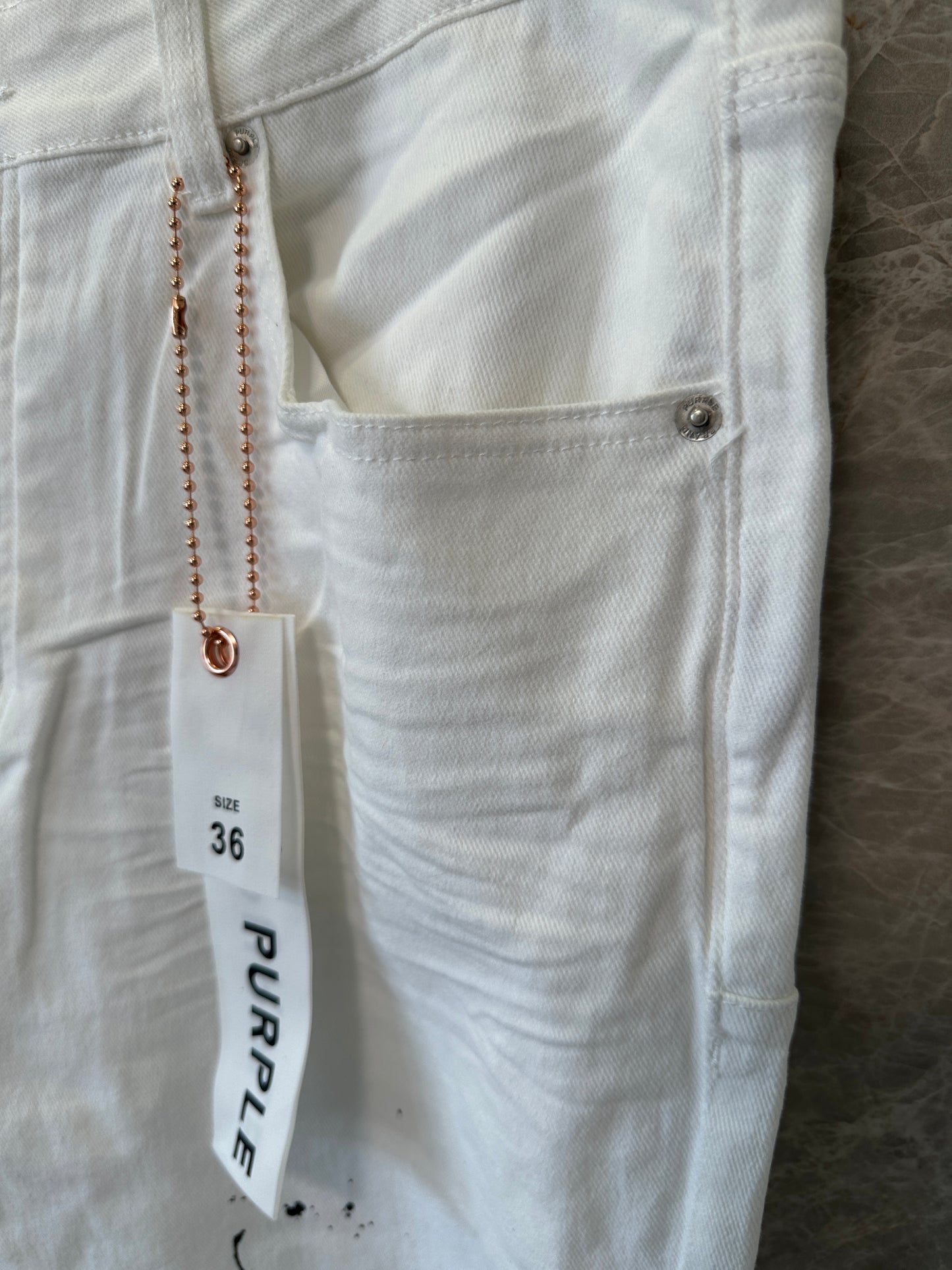 Purple Brand Distressed Skinny Jeans – White Paint-Splatter Denim