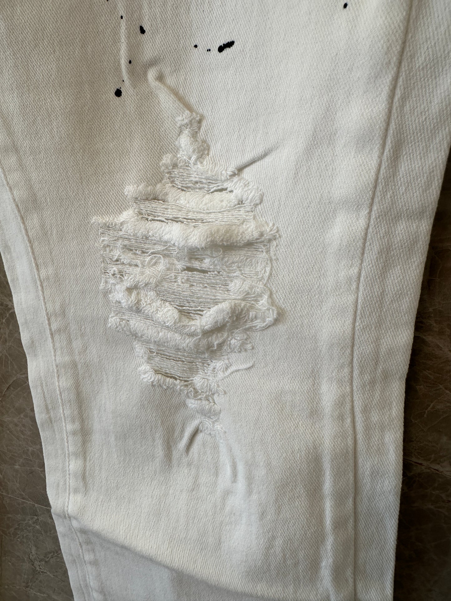Purple Brand Distressed Skinny Jeans – White Paint-Splatter Denim