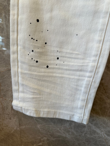 Purple Brand Distressed Skinny Jeans – White Paint-Splatter Denim