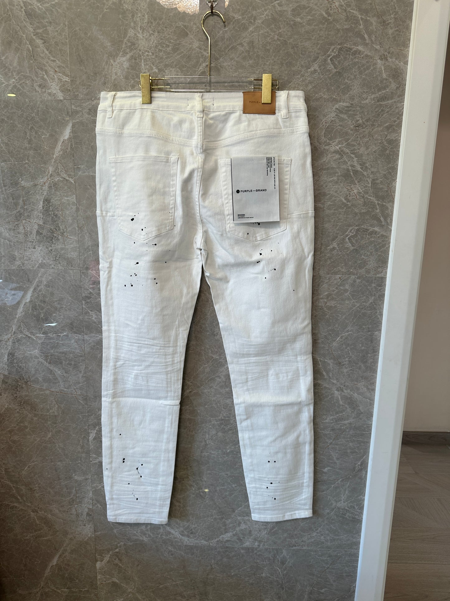 Purple Brand Distressed Skinny Jeans – White Paint-Splatter Denim