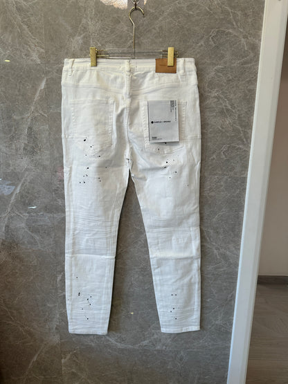 Purple Brand Distressed Skinny Jeans – White Paint-Splatter Denim