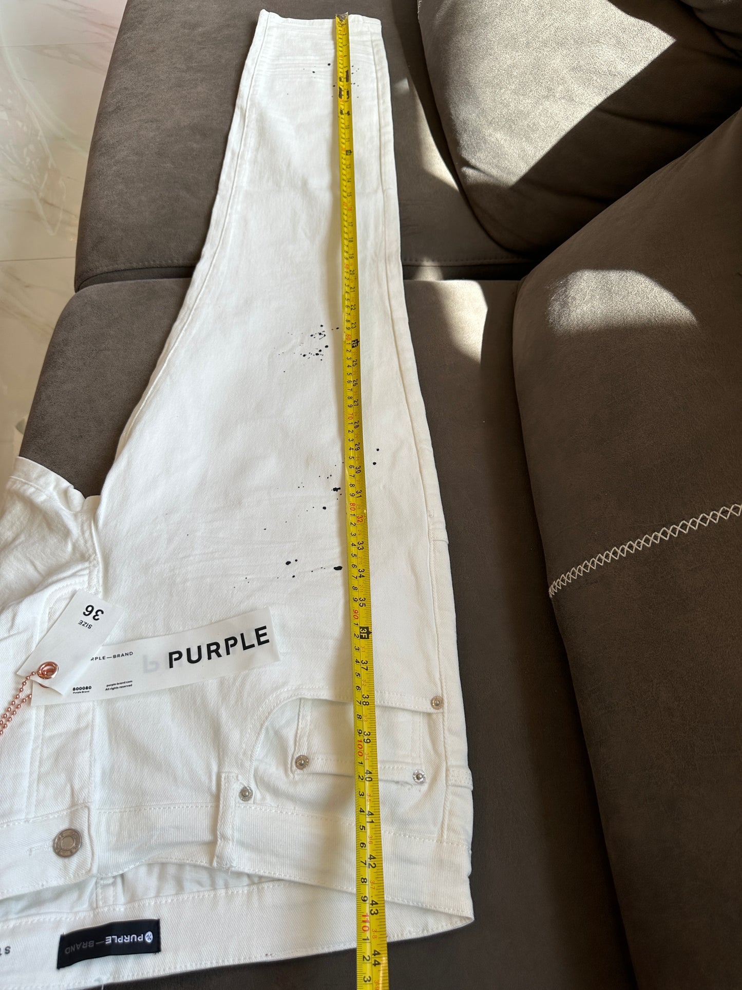 Purple Brand Distressed Skinny Jeans – White Paint-Splatter Denim