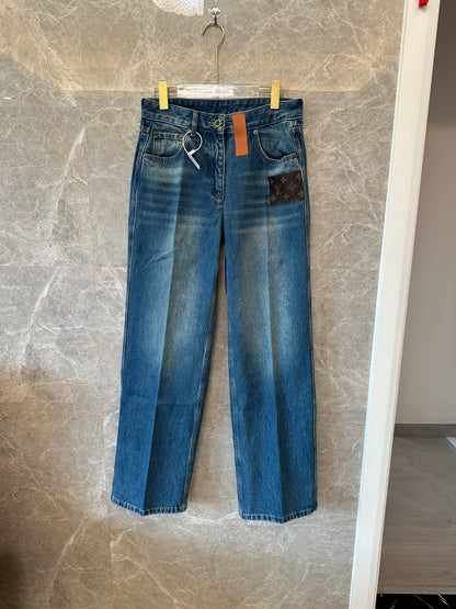 Louis Vuitton Straight-Leg Denim Jeans – Blue with Monogram Pocket Detail