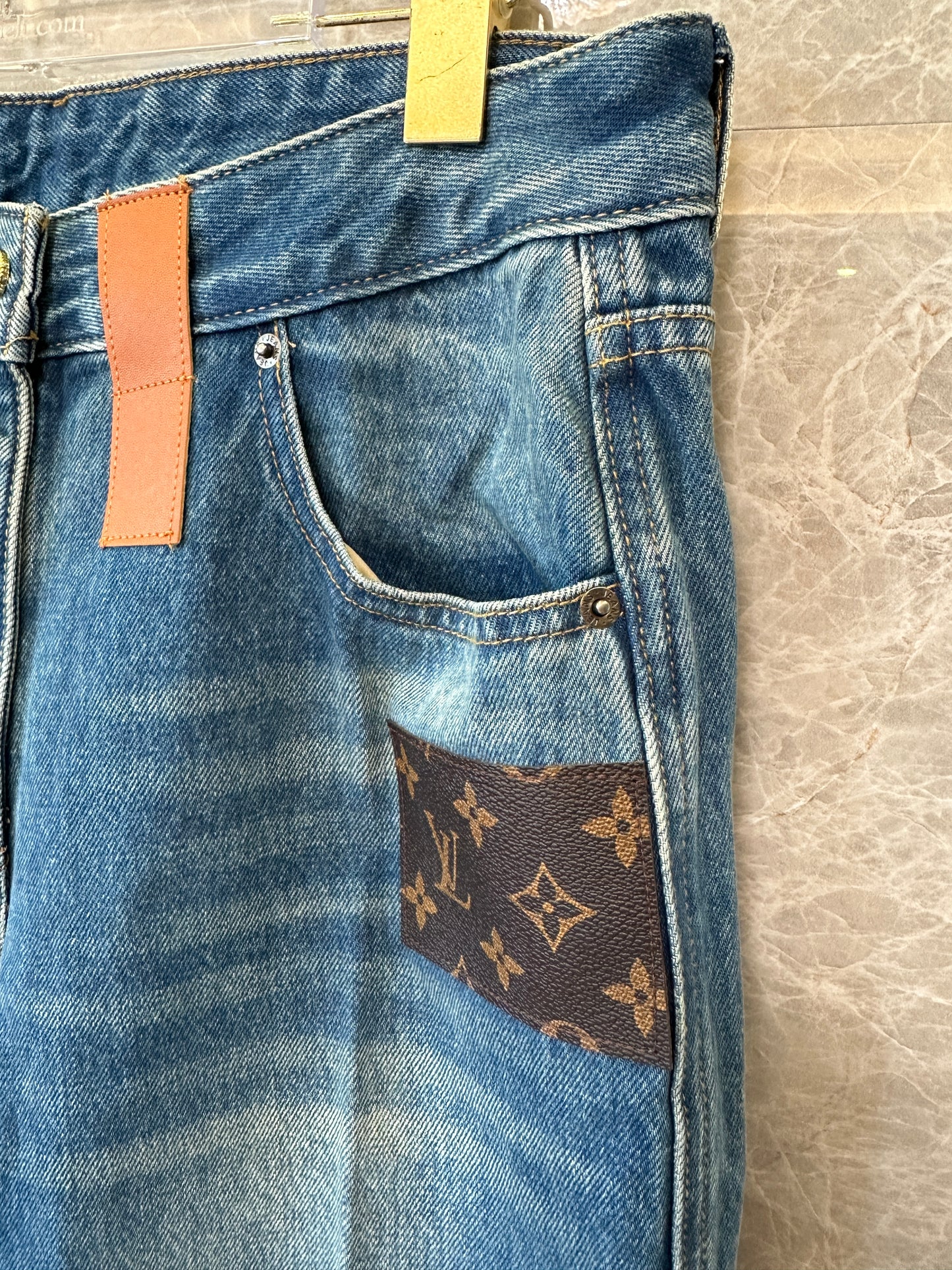 Louis Vuitton Straight-Leg Denim Jeans – Blue with Monogram Pocket Detail
