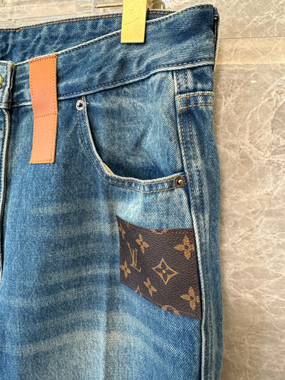 Louis Vuitton Straight-Leg Denim Jeans – Blue with Monogram Pocket Detail