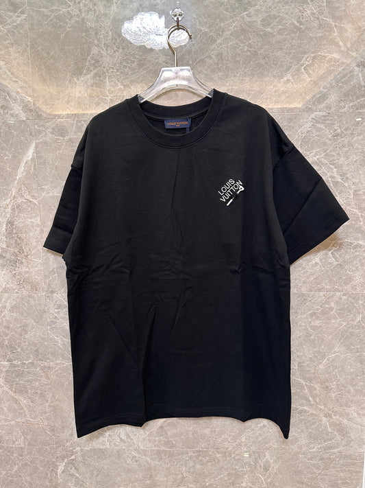 Camiseta de algodón negra para hombre de Louis Vuitton con detalles de logotipo