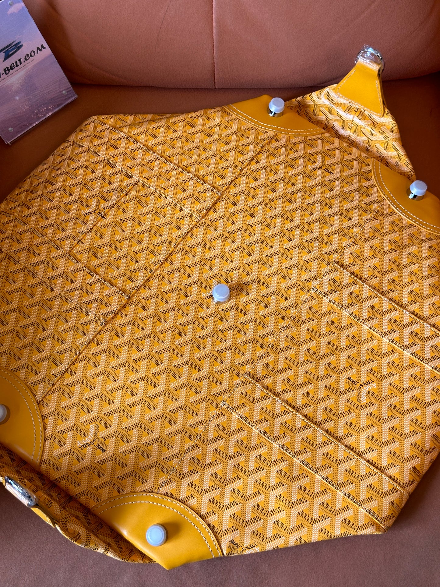 Goyard Yellow Goyardine Canvas Large Travel Duffle Bag with Leather Trim