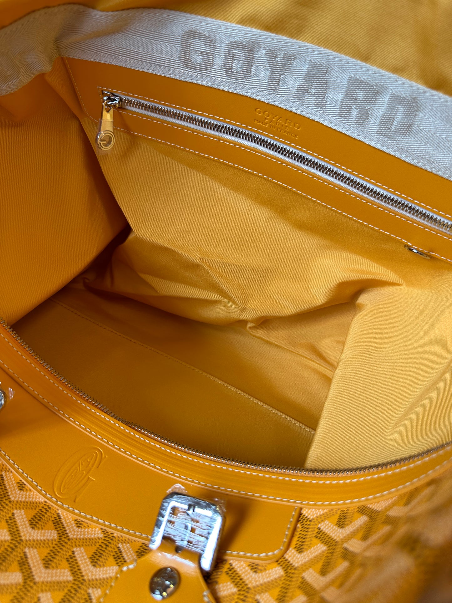 Goyard Yellow Goyardine Canvas Large Travel Duffle Bag with Leather Trim