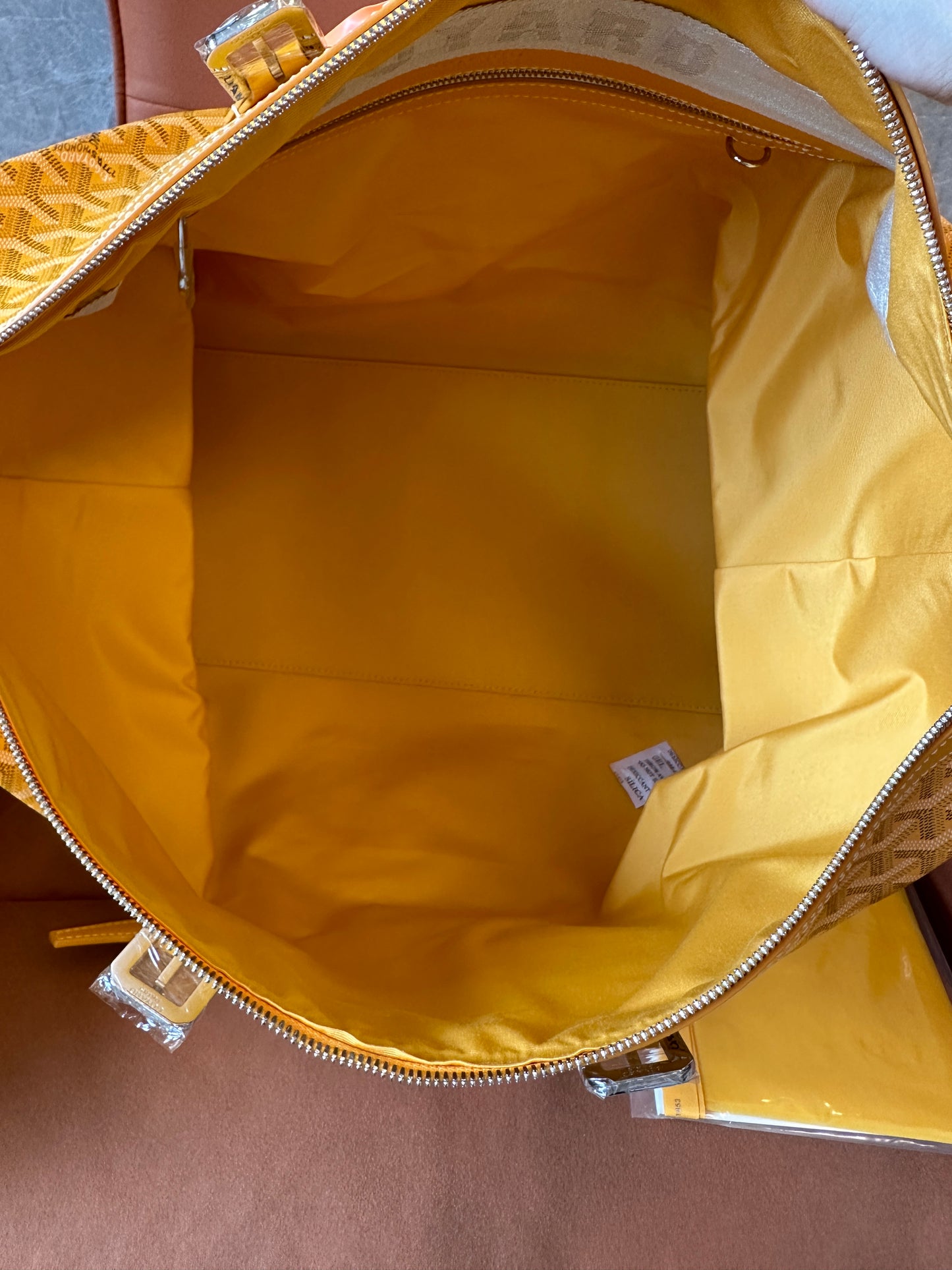 Goyard Yellow Goyardine Canvas Large Travel Duffle Bag with Leather Trim
