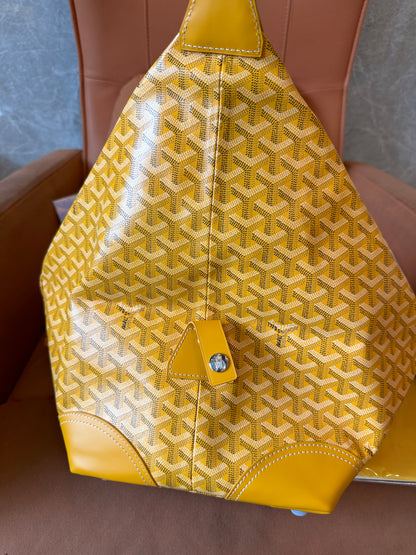 Goyard Yellow Goyardine Canvas Large Travel Duffle Bag with Leather Trim