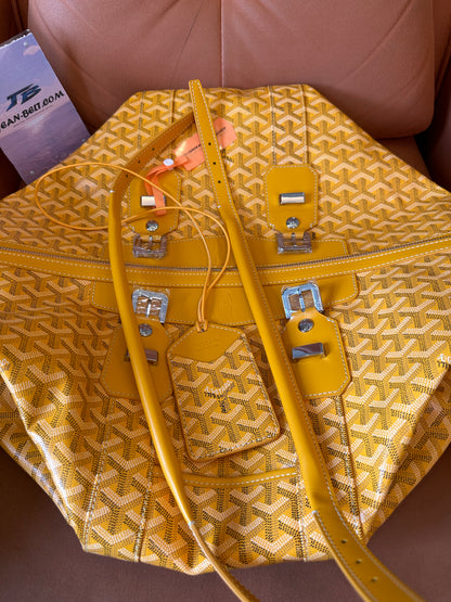 Goyard Yellow Goyardine Canvas Large Travel Duffle Bag with Leather Trim