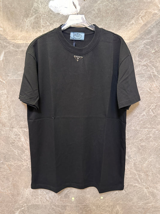 Camiseta de algodão com logotipo triangular da Prada