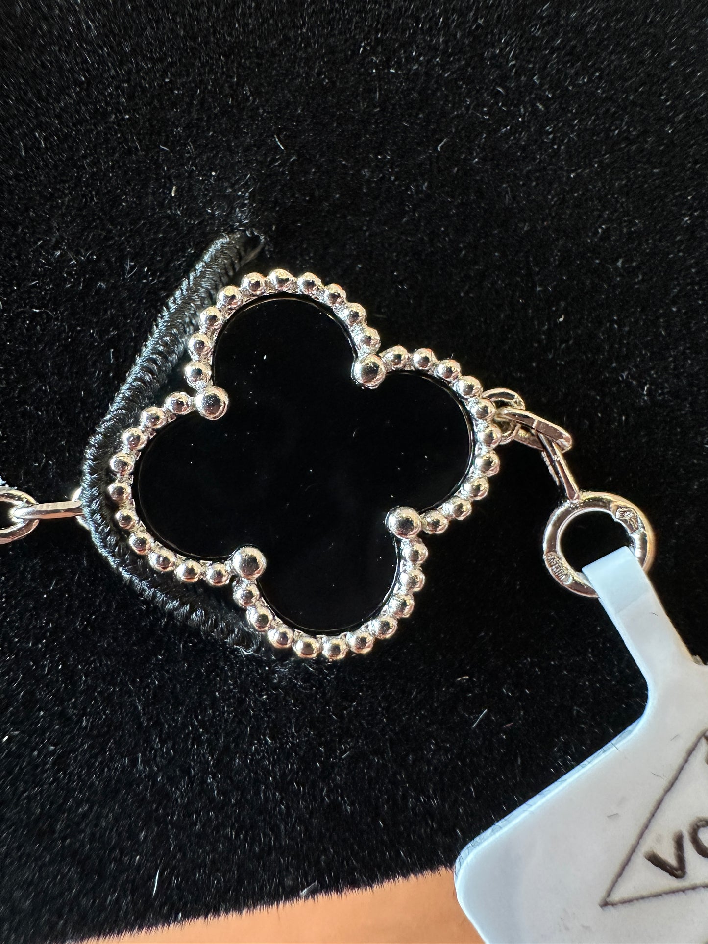 Van Cleef & Arpels Silver Vintage Alhambra Black Clover Bracelet