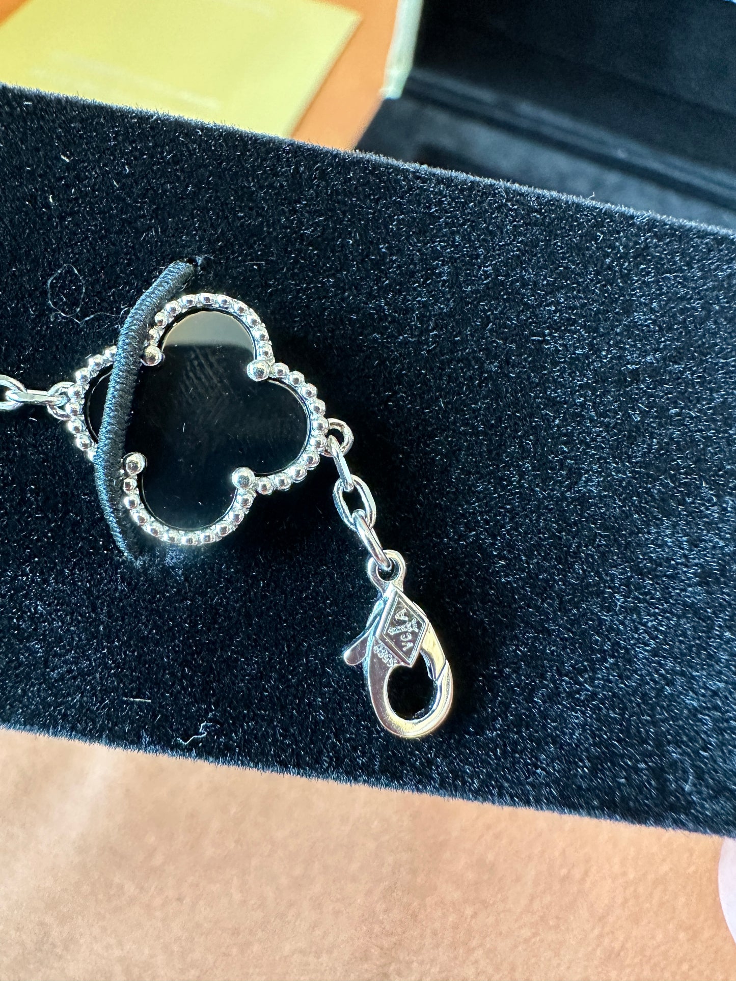 Van Cleef & Arpels Silver Vintage Alhambra Black Clover Bracelet
