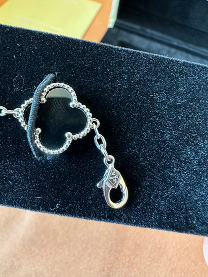 Van Cleef & Arpels Silver Vintage Alhambra Black Clover Bracelet