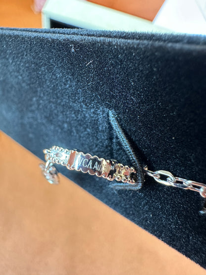 Van Cleef & Arpels Silver Vintage Alhambra Black Clover Bracelet