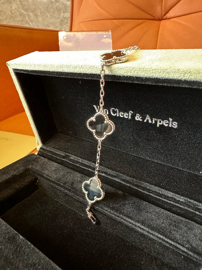 Van Cleef & Arpels Silver Vintage Alhambra Black Clover Bracelet