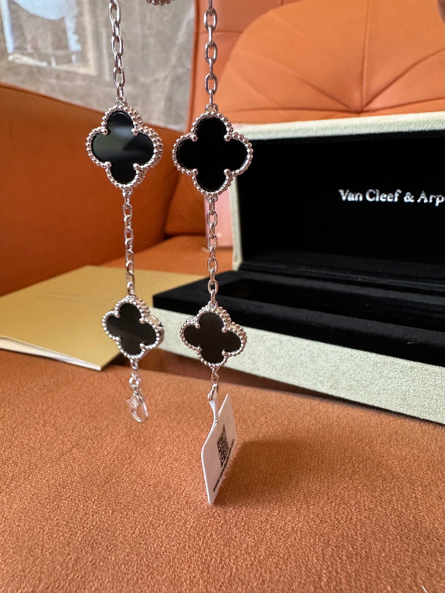 Van Cleef & Arpels Silver Vintage Alhambra Black Clover Bracelet