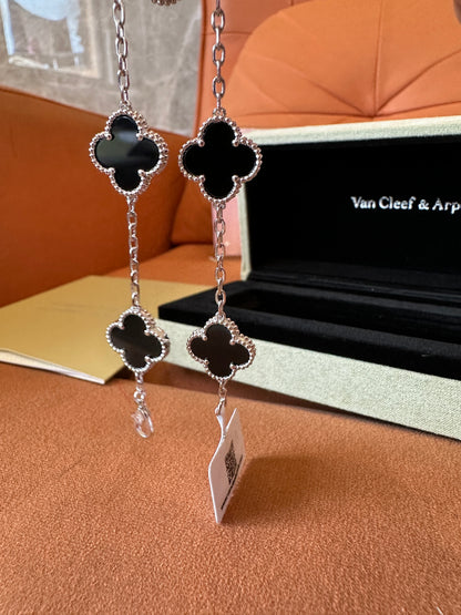 Van Cleef & Arpels Silver Vintage Alhambra Black Clover Bracelet