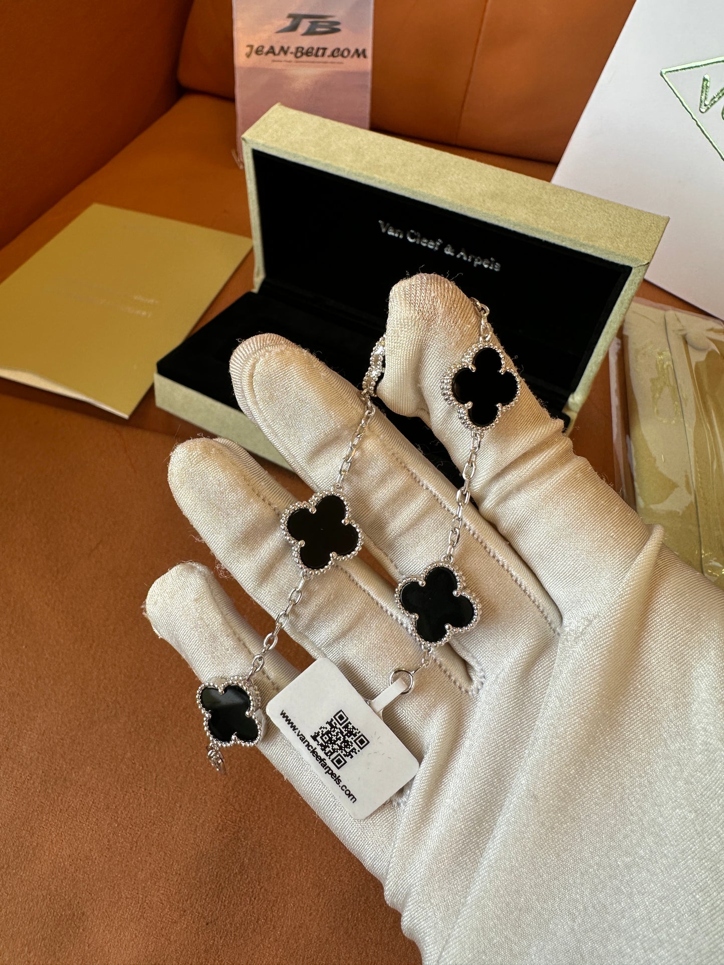 Van Cleef & Arpels Silver Vintage Alhambra Black Clover Bracelet