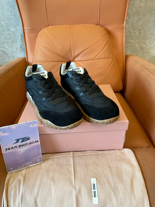Miu Miu Black Nylon & Suede Sneakers