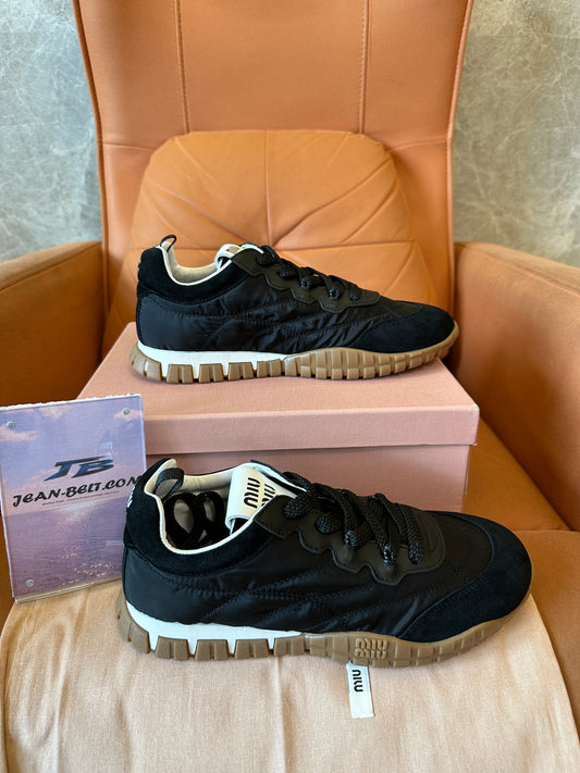 Miu Miu Black Nylon & Suede Sneakers